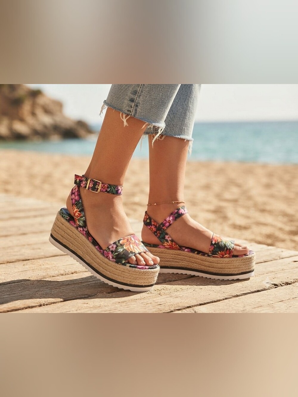 The Wishbone Collection Floral Platform Espadrille Sandals Size 10 Wedge